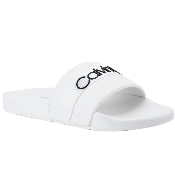 Calvin Klein Mens Adult Casual Pool Slides Logo White Color Sandals Size 11M - Picture 4 of 7
